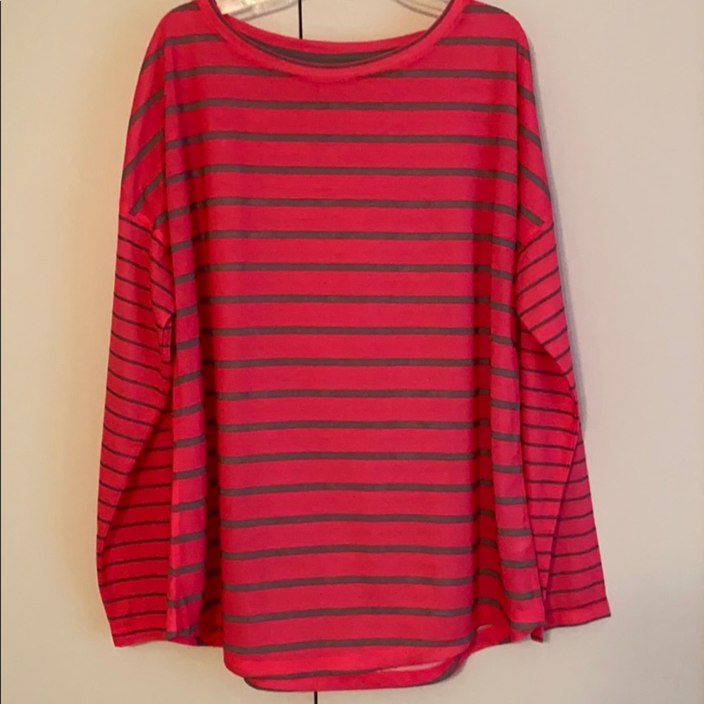 Long sleeve pink and grey striped shirt
